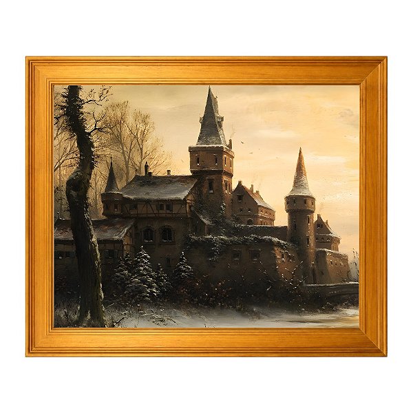 Paisagem de inverno com a construção de um castelo