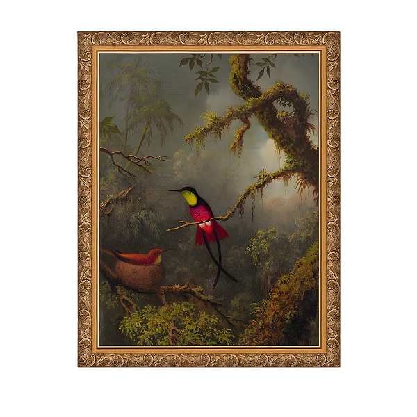 Um casal de beija-flores-de-topázio-carmesim