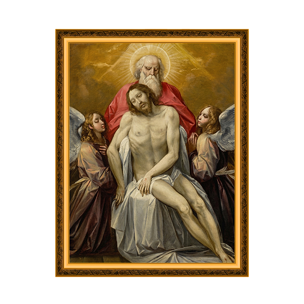 Cristo morto, amparado por Deus Pai e dois anjos