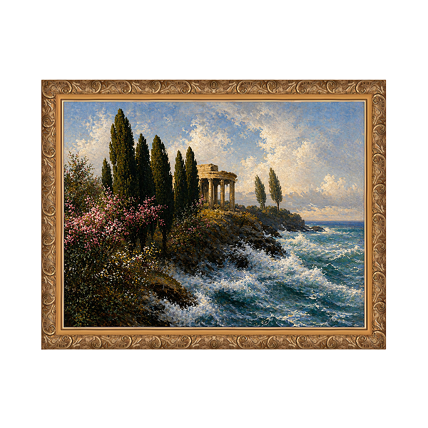Mediterrane Landschaft com antigo templo