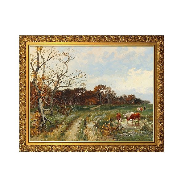 Paisagem de verão com vacas pastando