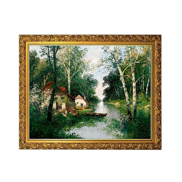 Uma paisagem fluvial na primavera
