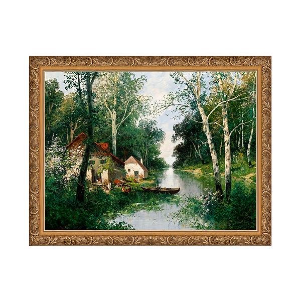 Uma paisagem fluvial na primavera
