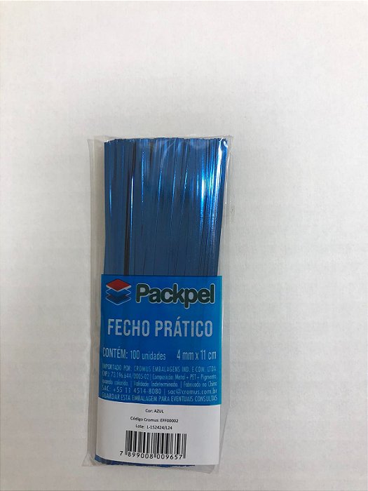 Fecho Prático Packpel 4mmX11cm Com 100 Unidades - AZUL