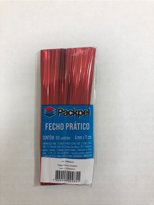 Fecho Prático Packpel 4mmX11cm Com 100 Unidades - VERMELHO