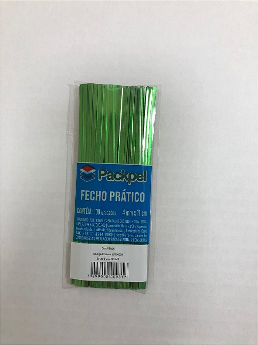Fecho Prático Packpel 4mmX11cm Com 100 Unidades - VERDE