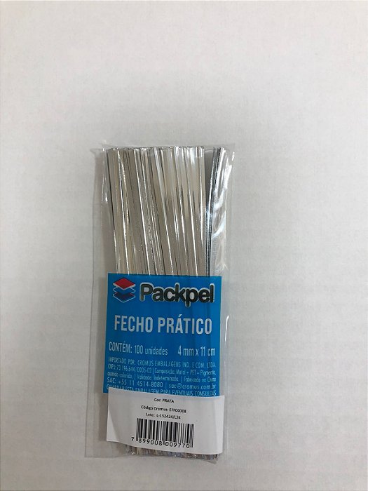 Fecho Prático Packpel 4mmX11cm Com 100 Unidades - PRATA