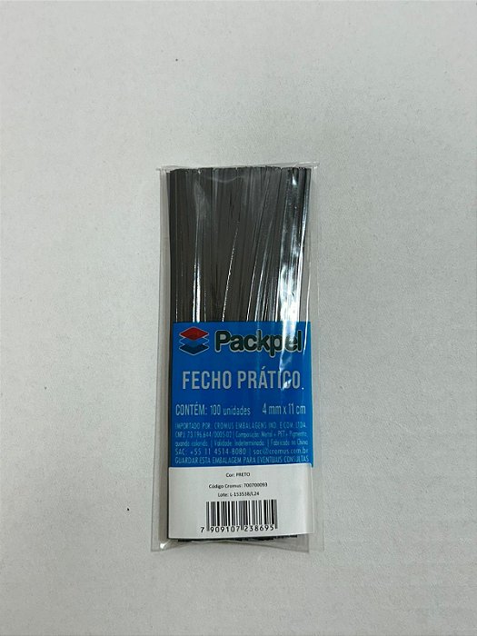 Fecho Prático Packpel 4mmX11cm Com 100 Unidades - PRETO