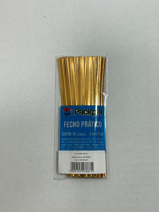 Fecho Prático Packpel 4mmX11cm Com 100 Unidades - OURO VELHO