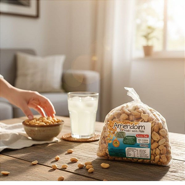 Amendoim Torrado sem Pele e sem Sal - 100% Natural - 900g