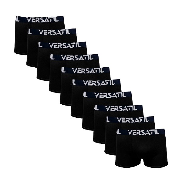 Kit com 10 Cuecas Boxer Cotton Rony Versátil Elegant Preto