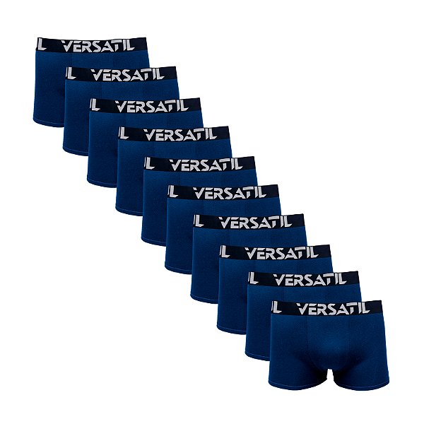 Kit com 10 Cuecas Boxer Cotton Rony Versátil Elegant Azul
