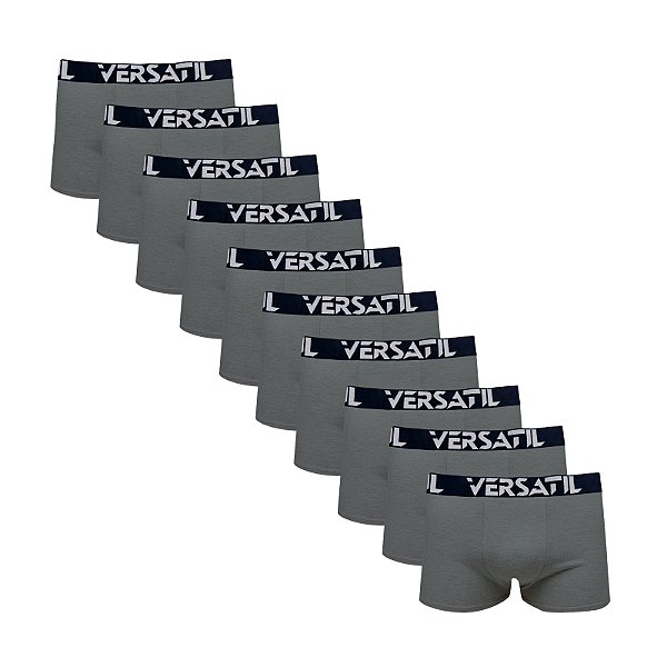 Kit com 10 Cuecas Boxer Cotton Rony Versátil Elegant Cinza