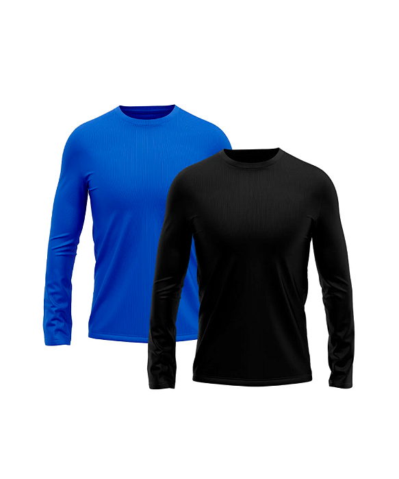Kit 2 Camisetas Masculina Rony Versátil Manga Longa Segunda Pele Proteção Solar UV 50+ Royal- Preto