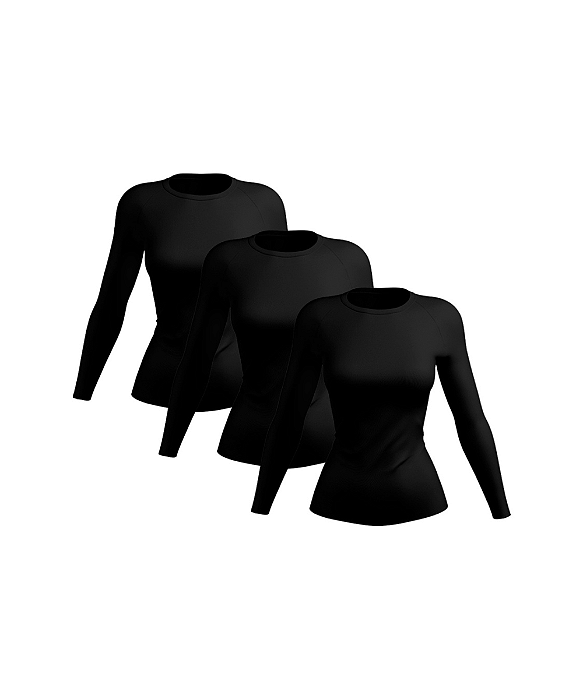 Kit 3 Camisetas Feminina Proteção Solar UV Camisa Térmica Manga Longa Preto