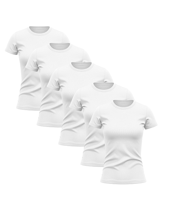 Kit 5 Camisetas Feminina Manga Curta Dry Fit Básica Lisa Proteção Solar UV Térmica Branco