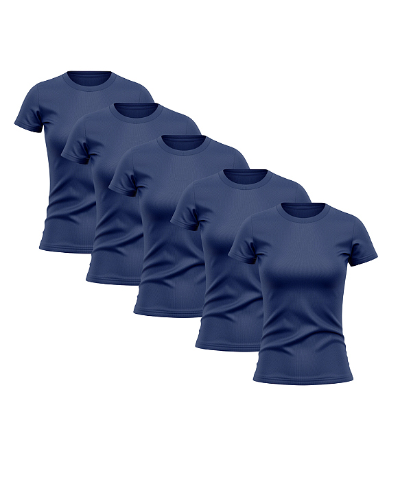 Kit 5 Camisetas Feminina Manga Curta Dry Fit Básica Lisa Proteção Solar UV Térmica Marinho