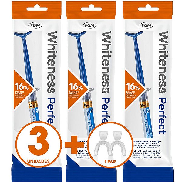 Clareador Dental Whiteness Perfect 16% - 3 Un + 1 Par de Moldeira