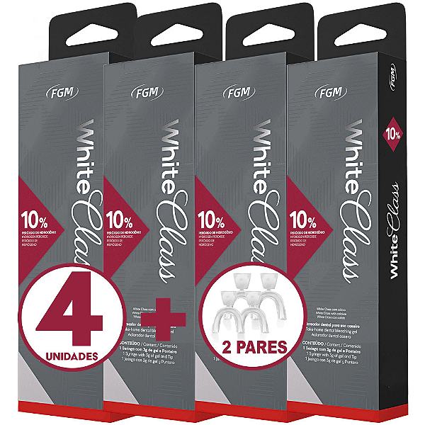 4 Clareador White Class 10% + 2 Pares De Moldeira