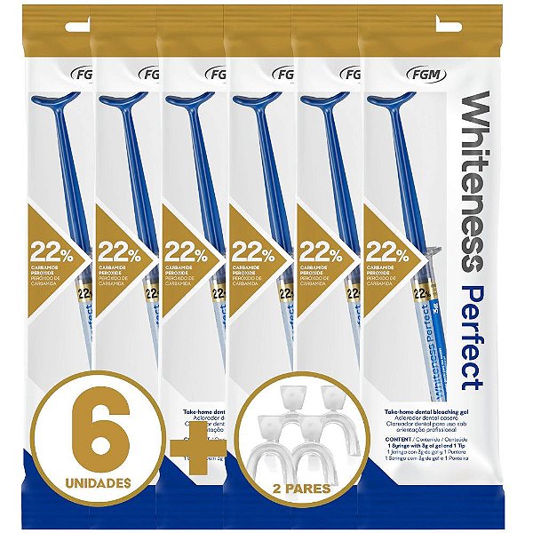 6 Seringas Whiteness Perfect 22% + 2 Pares Moldeira + 2 Estojos