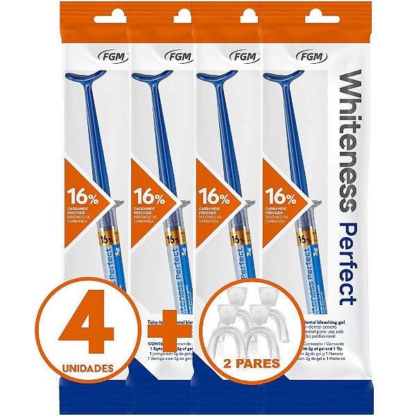 4 Clareador Whiteness Perfect 16% + 2 Par de Moldeiras