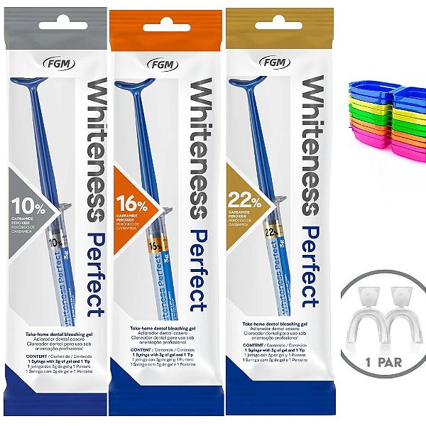 Whiteness Perfect 1 de 10% - 1 de 16% e 1 de 22% + Par de Moldeira