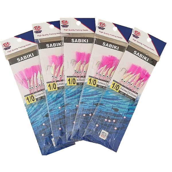 kit com 5 sabiki Rosa ALA 151 Anzol n 1/0