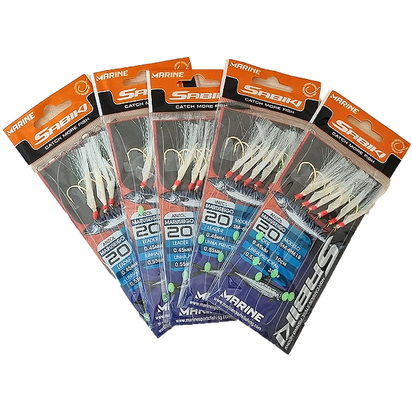 kit com 5 Sabiki Branco Anzol: Maruseigo 20