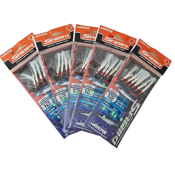 kit com 5 Sabiki Branco Anzol: Maruseigo 12