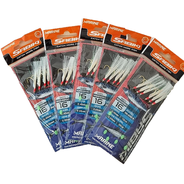 kit com 5 Sabiki Branco Anzol: Maruseigo 16