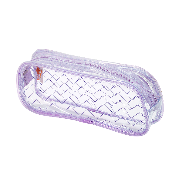 ESTOJO TRANSPARENTE - 1 ZIPER - CHEVRON LILÁS