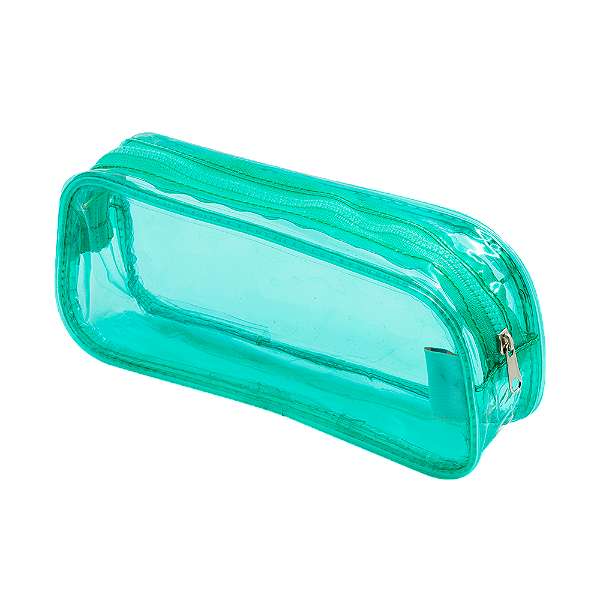 ESTOJO TRANSPARENTE - 1 ZIPER - VERDE ÁGUA