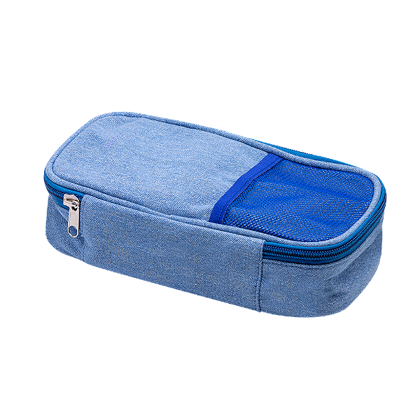 ESTOJO 50 PENS - NYLON - 1 ZIPER E TELA - JEANS AZUL