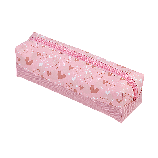 ESTOJO ESTAMPADO - POLIÉSTER - 1 ZIPER - S2 - CORAÇÃO ROSA