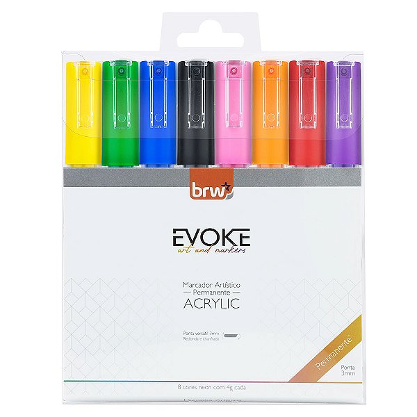 MARCADOR ARTÍSTICO EVOKE ACRYLIC 3MM - NEON - BLISTER C/ 8UN