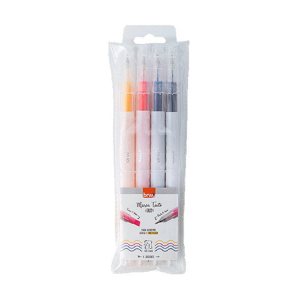 MARCA-TEXTO COM FINELINER - 4 CORES NEON - BLISTER C/ 4UN