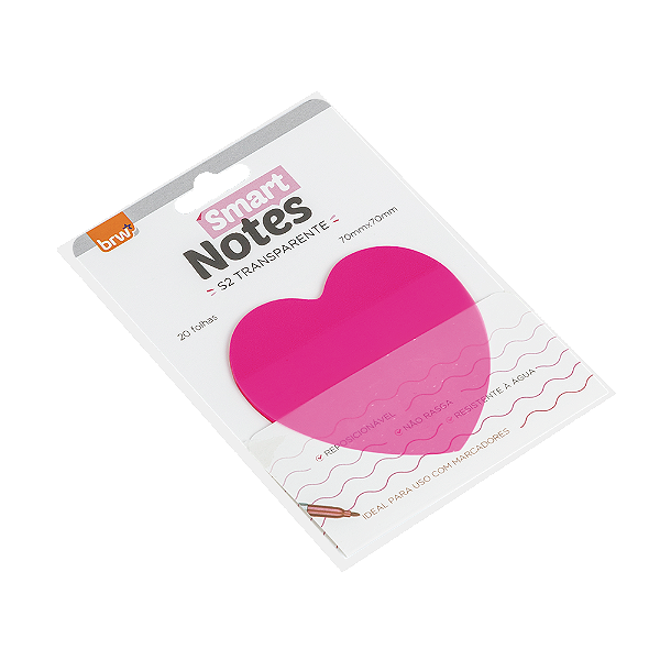 BLOCO SMART NOTES 70X70MM - TRANSPARENTE CORAÇÃO ROSA - 20FLS - 1BLOCO
