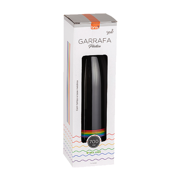 GARRAFA PLÁSTICA ESTAMPADA C/ TAMPA AL - 700ML - PRETO