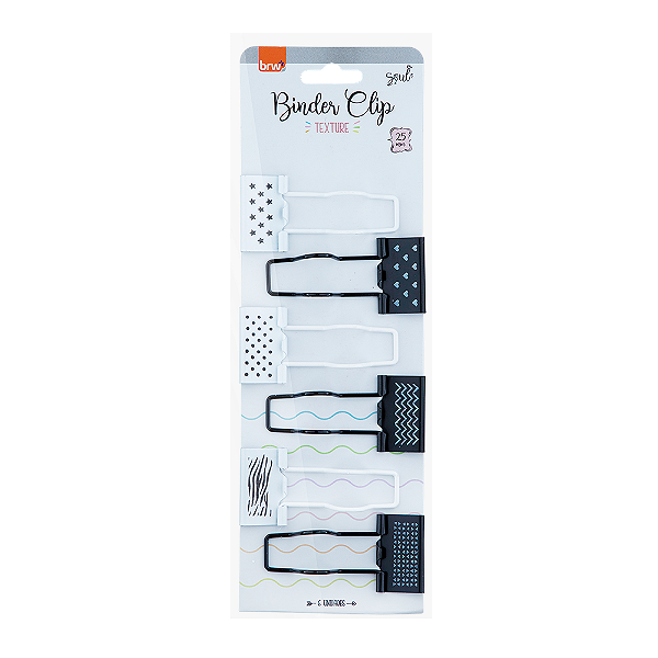 CLIPES PARA PAPEL BINDER 25MM - BLISTER C/ 6 UN - SUPORTE LÁPIS - PRETO E BRANCO