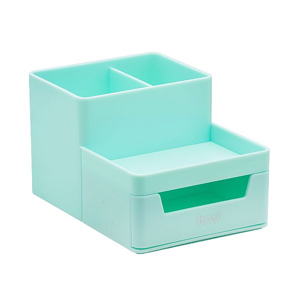 ORGANIZADOR PLÁSTICO DE MESA 4 COMPART. COM GAVETA - VERDE PASTEL