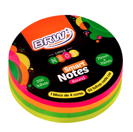 BLOCO SMART NOTES ROUND 70X70MM - COLORIDO NEON -200FLS - 1BLOCO