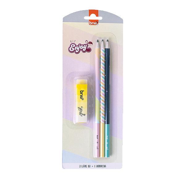 KIT ESCOLAR - ENJOY (3 LÁPIS HB +1 BORRACHA) - BLISTER