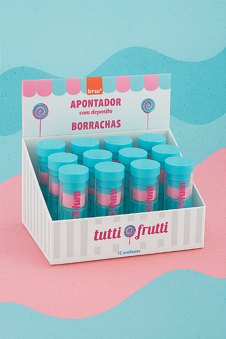 APONTADOR PLÁSTICO C/ DEPÓSITO E BORRACHA - TUTTI-FRUTTI
