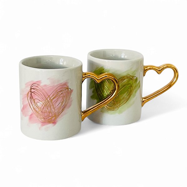 Par de Canecas Corações Aquarelados