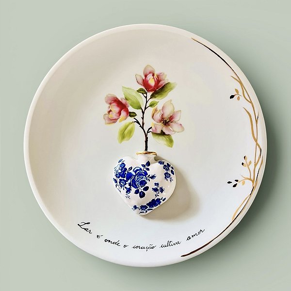 Prato-poema Lar é onde o coração cultiva amor - magnólias
