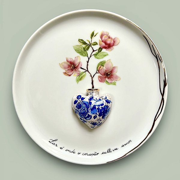 Prato-poema Lar é onde o coração cultiva amor - magnólias