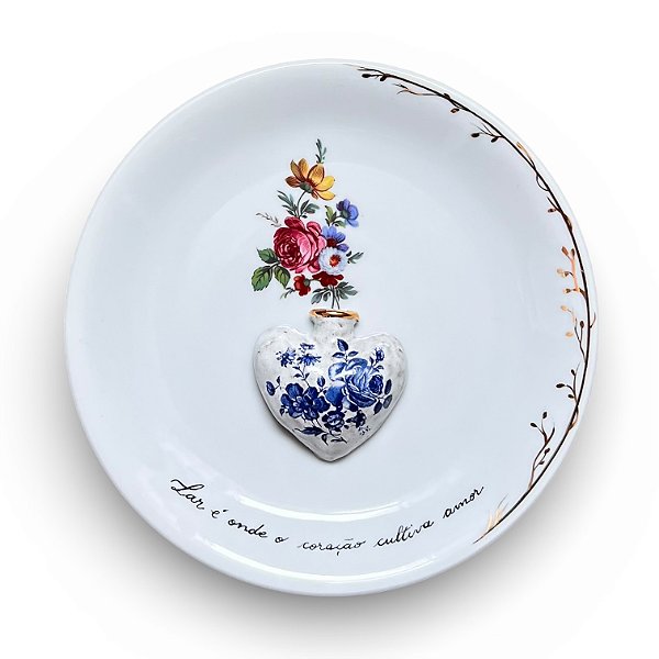 Prato-poema Lar é onde o coração cultiva amor - florzinhas do campo