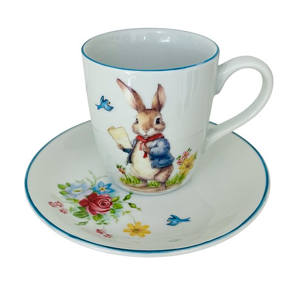 Caneca com pratinho de pão - Coelhinho Mensageiro