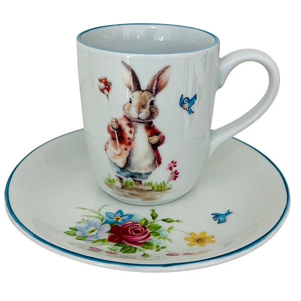 Caneca com pratinho de pão - Coelhinho com Mini Balões
