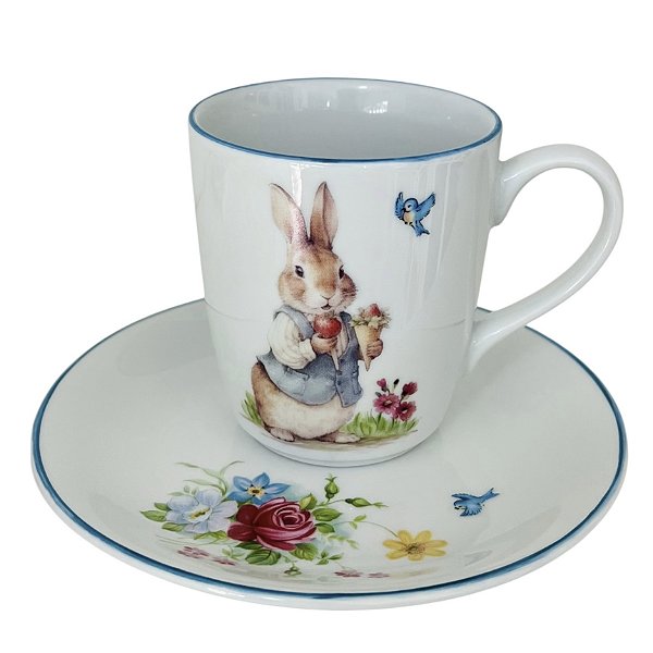 Caneca com pratinho de pão - Coelhinho com Morangos